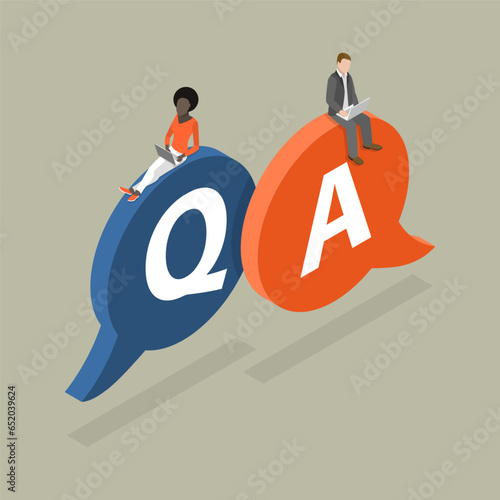 3D Isometric Flat Vector Conceptual Illustration of Question And Answers, Online Support Center
