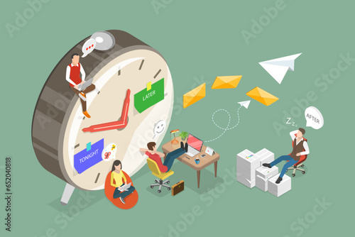 3D Isometric Flat Vector Conceptual Illustration of Procrastination, Unprofitable Time, Do It Later