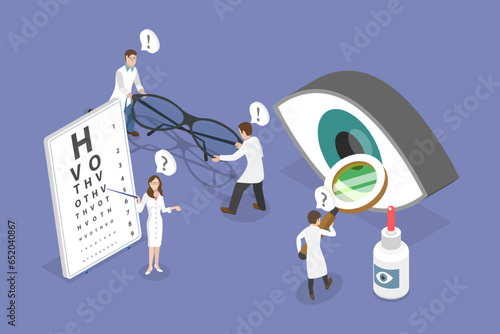 3D Isometric Flat Vector Conceptual Illustration of Ophthalmologist, Sight Examination and Treatment