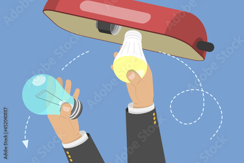 3D Isometric Flat Vector Conceptual Illustration of Save Energy, Using LED Lamps