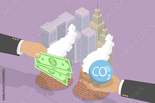 3D Isometric Flat Vector Conceptual Illustration of Carbon Tax, CO2 Emissions Environmental Price