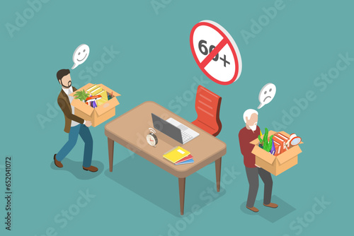 3D Isometric Flat Vector Conceptual Illustration of Age Discrimination, Employment Problem of Seniors