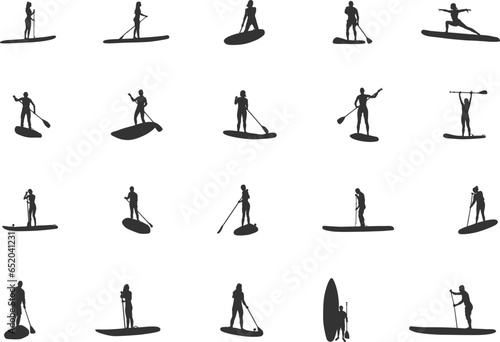 Paddleboarding silhouettes, Woman paddleboard silhouette, Paddleboard silhouette, Standup paddleboarding, Paddleboard svg, Paddleboard vector, Paddle surfers V01 photo