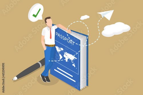 3D Isometric Flat Vector Conceptual Illustration of National Identification Card, Document for Travel and Immigration
