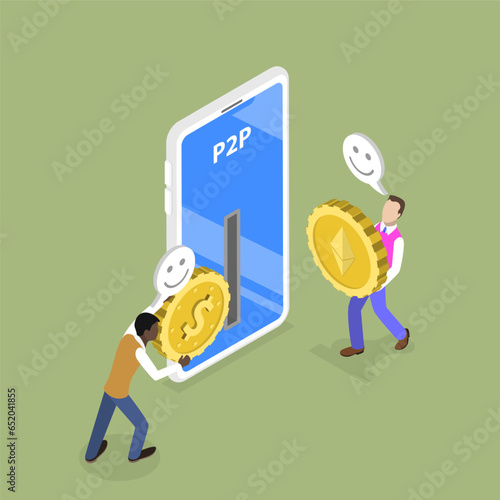 3D Isometric Flat Vector Conceptual Illustration of P2P, Peer to Peer Trading