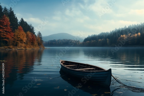 canoe on lake, Generative AI © BERNARDO