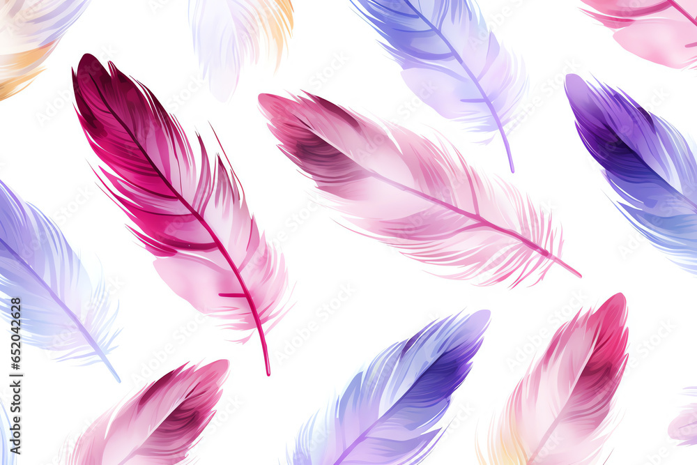 Colorful feathers on a white background