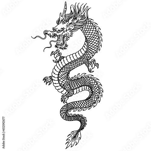 Chinese dragon tattoo isolate on white background. Japanese dragon vector graphic, aggressive asian dragon. Vector graphics for t-shirt prints and other uses.

