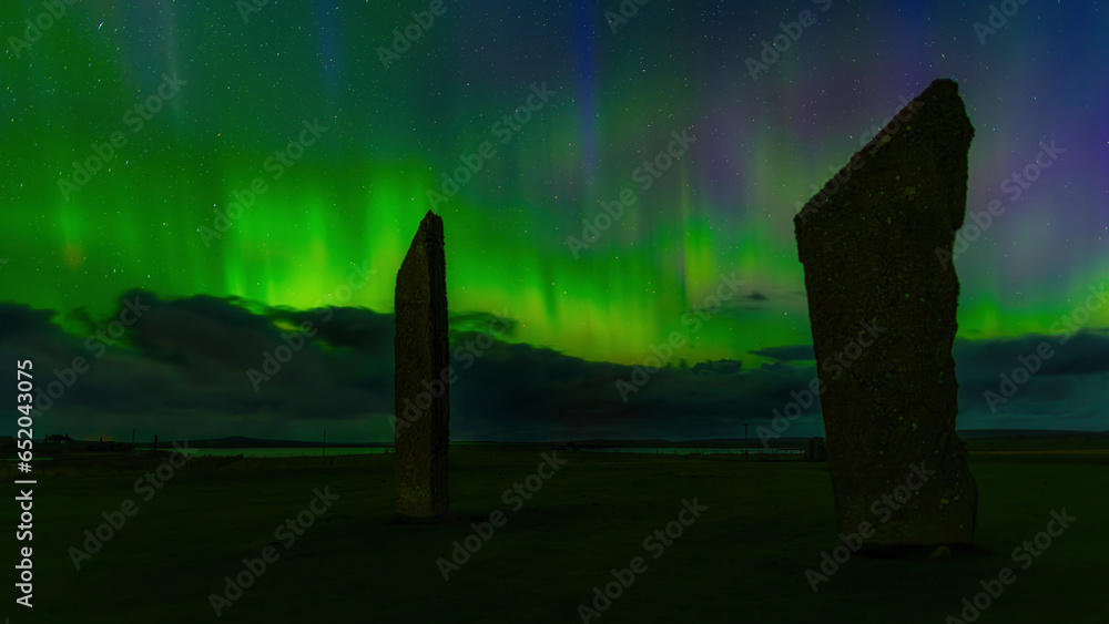 The Northern Lights over the Standing Stones of Stenness in Orkney