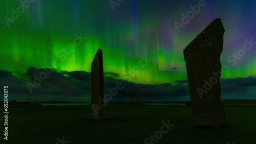 The Northern Lights over the Standing Stones of Stenness in Orkney photo
