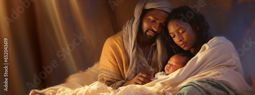 Nativity scene with the holy family in African style