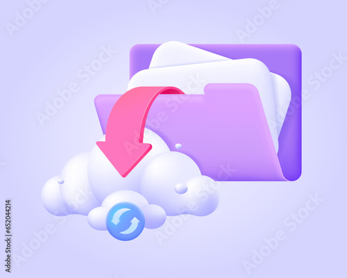 Folder with files and cloud storage synchronisation, file transfer. 3d icon set for landing page. Three dimensional vector illustration collection for website, print, banner, software, application