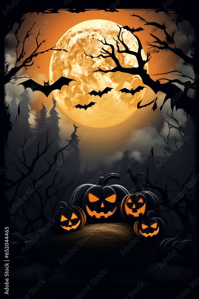 Fototapeta premium Halloween party invitation web flyer dark design. AI generated