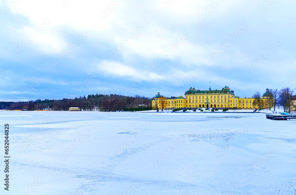 View of Drottningholm Palace near Stockholm in Sweden in winter.