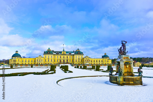 View of Drottningholm Palace near Stockholm in Sweden in winter. photo