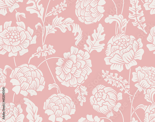 Bicolor flowers seamless pattern. Pink color. Floral pattern. Nature illustration wallpaper, cover, background, backdrop. For textile, fabric wrapping paper, invitation wedding, curtains
