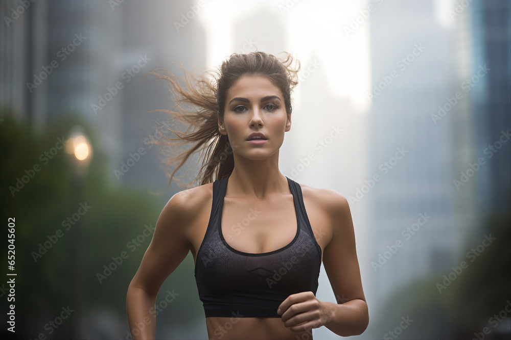 Happy healthy person during running jogging in the morning generative ai picture