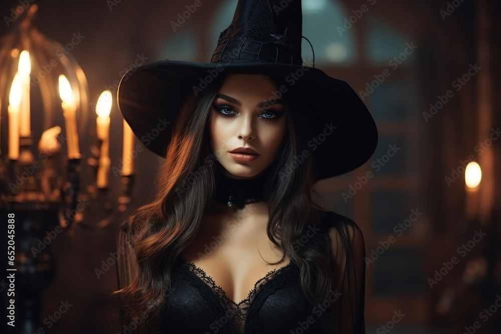 Generative ai collage photo of dark witch doing black magic ritual in halloween midnight Generative ai collage photo of dark witch doing black magic ritual in halloween midnight
