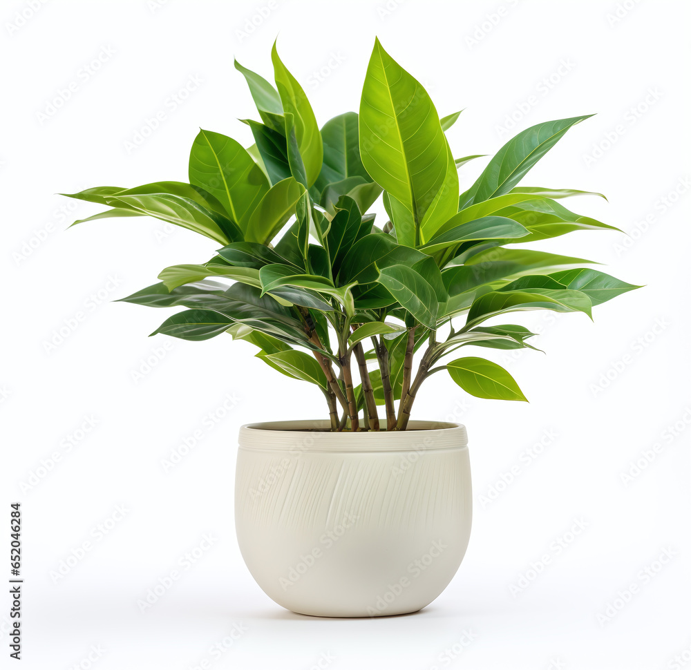 A beauty green plant in a modern pot on a white background