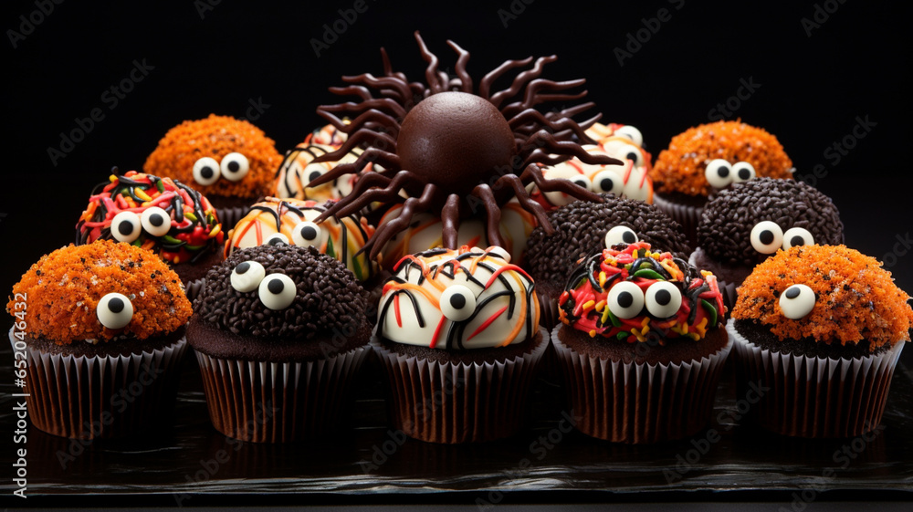 Sweets for Halloween. Cookies and cupcakes with decorations Sweets for Halloween. Cookies and cupcakes with decorations