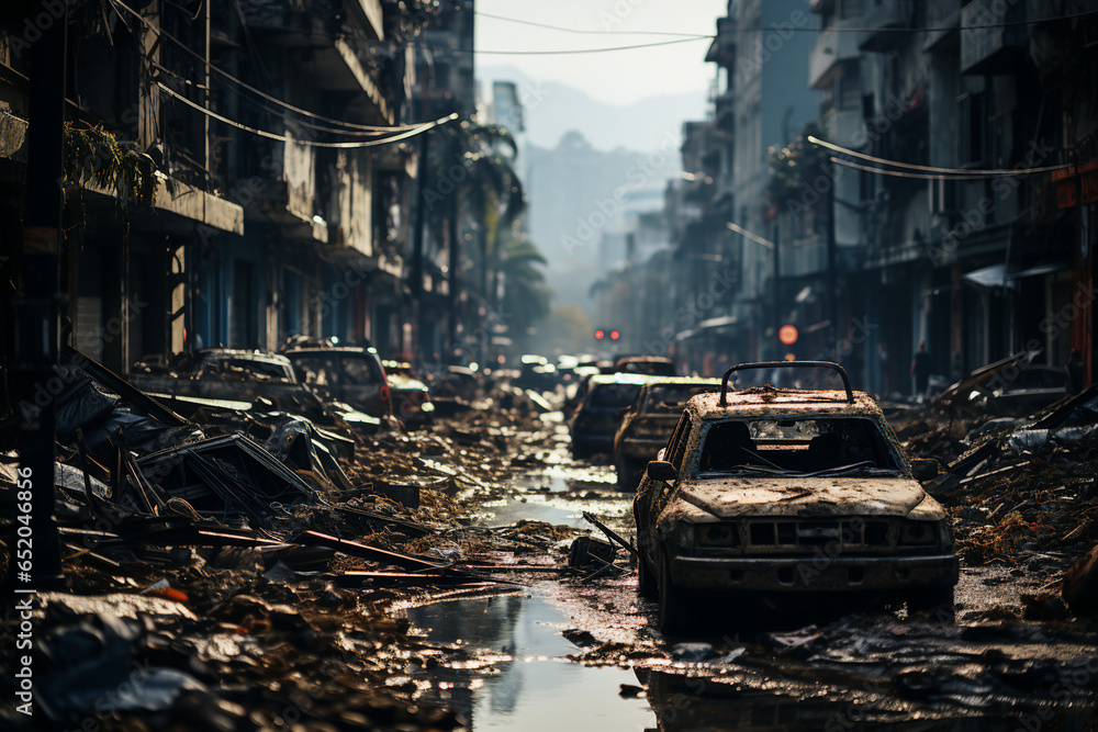 Generative AI picture of a city and buildings destroyed by war or earthquake catastrophe crisis for people Generative AI picture of a city and buildings destroyed by war or earthquake catastrophe crisis for people