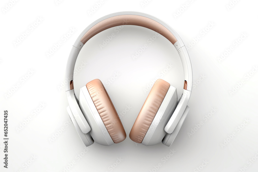 White headphones with beige wireless elements isolated on white background, top view.generative ai
 - obrazy, fototapety, plakaty 