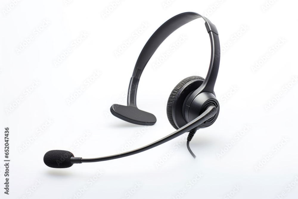 Headphones with microphone for IP call center phones isolated on white background, close up view.generative ai
Headphones with microphone for IP call center phones isolated on white background, close up view.generative ai