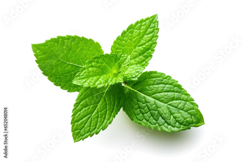 Green mint leaves isolated on white background, top view.generative ai
