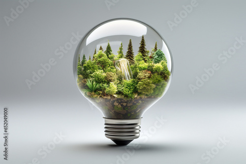 Eco Friendly Light Bulb With Leaves, Renewable and sustainable energy in Bulb Generative AI