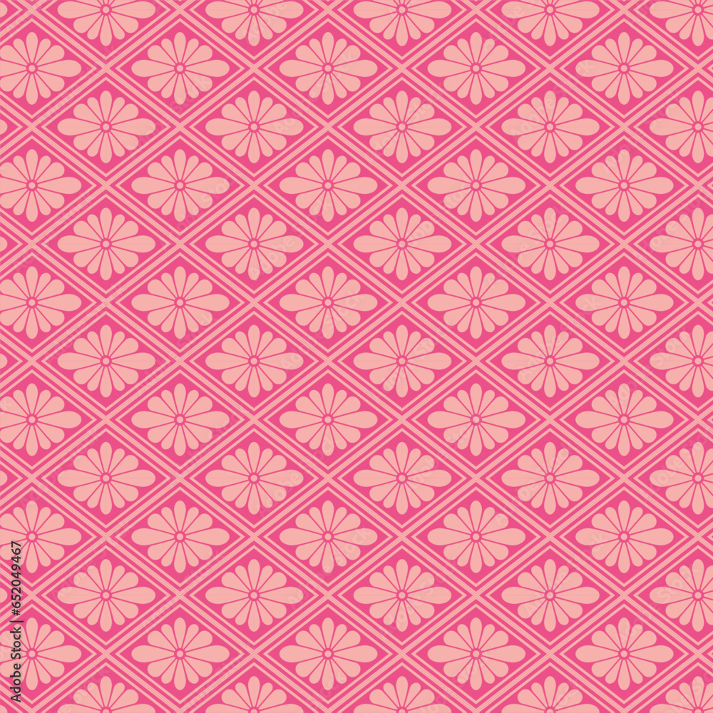 Japanese Traditional Hanabishi Pattern Diamond Shaped Chrysanthemum Pink