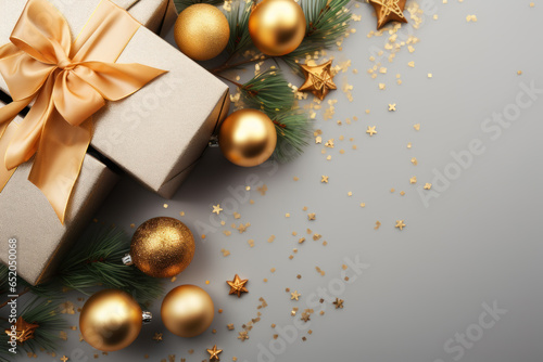 Christmas and New Year's gift composition with copy space