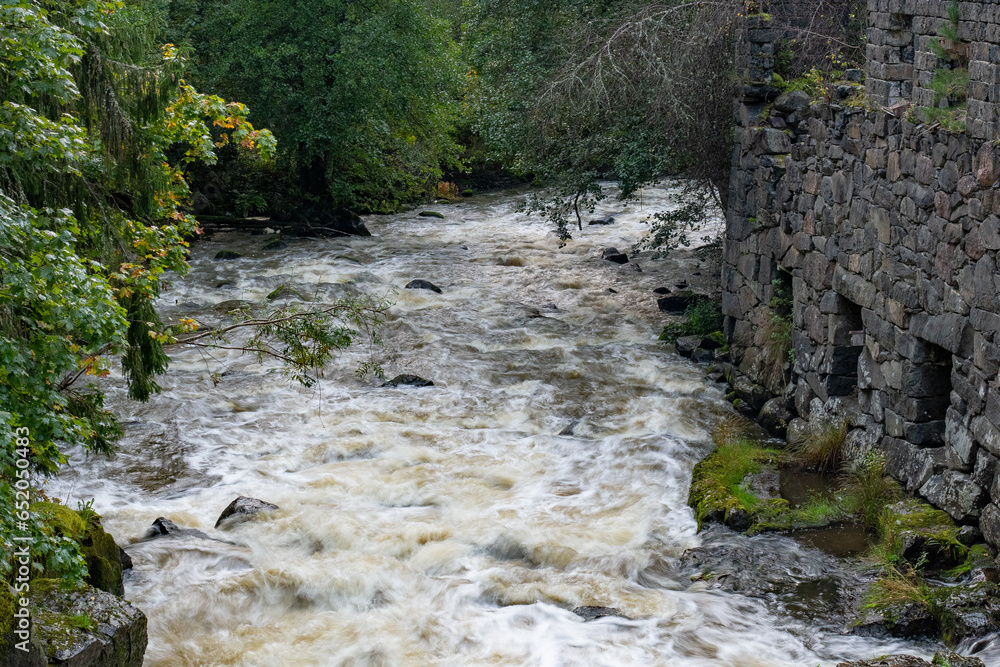 White water rapid and historic stone mill White water rapid and historic stone mill