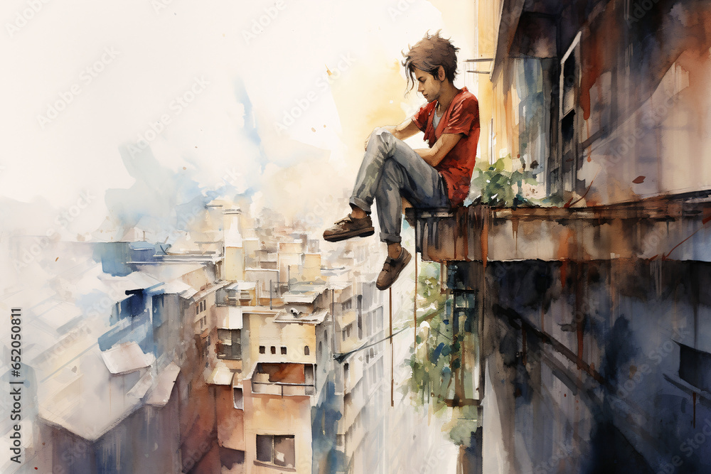 person in the city watercolor illustration, generative ai person in the city watercolor illustration, generative ai