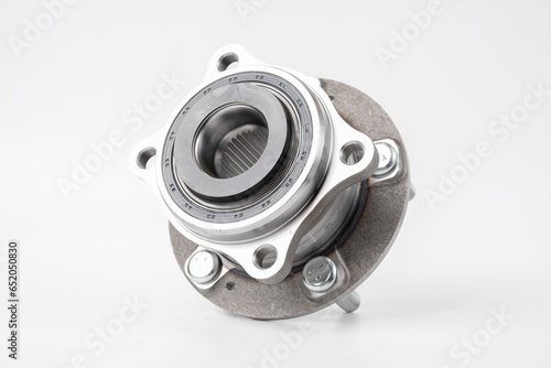 Car hub in silver color, isolated on a white background, hub friction bearing for wheel
