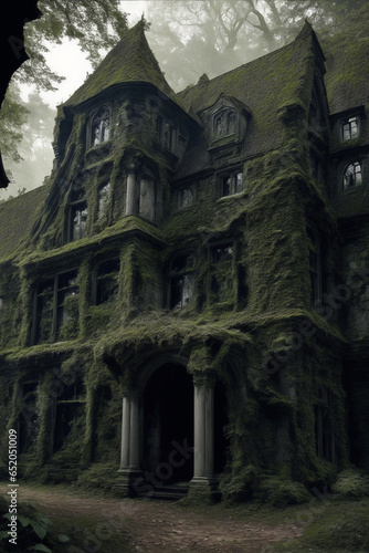 An abandoned scary house, halloween theme castle, generative ai