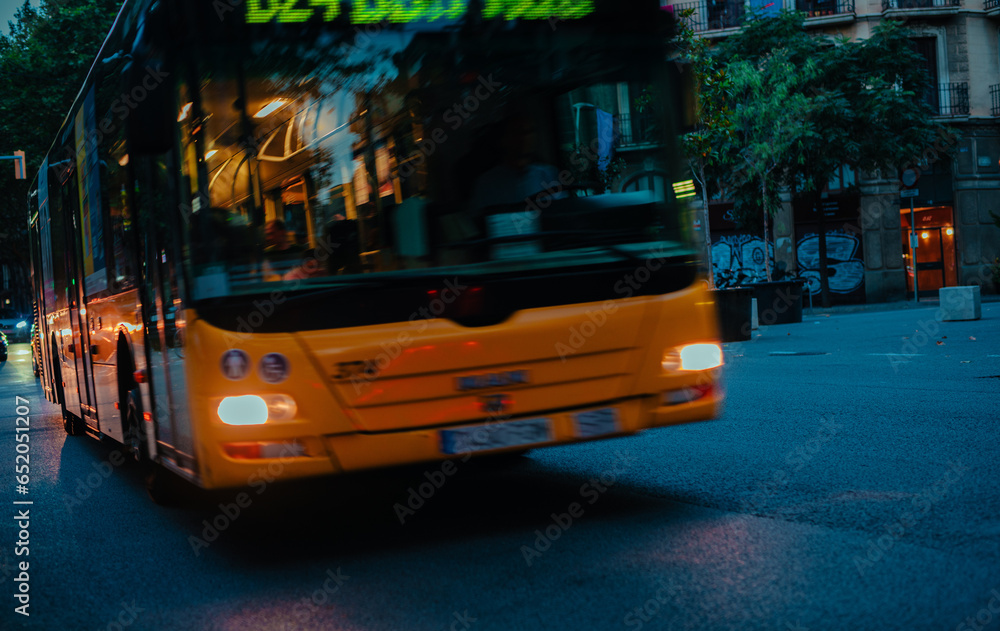 City bus at twilight city street, blurred motion