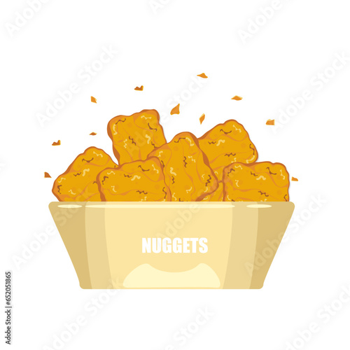 Crispy fried chicken cartoon set Chicken nuggets in a paper cup side view Crunchy fast food delicious food menu inverter illustration.