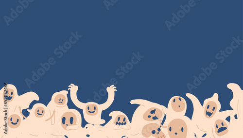 Halloween Ghosts Pattern. Background With Creepy Spook Emotions And Face Expressions. Graphic Design