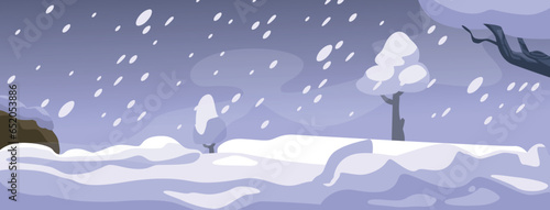 Blizzard Sweeps Across The Countryside, Blanketing Trees And The Serene Landscape In A Thick Layer Of Snow