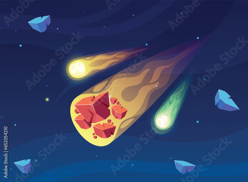 Falling Meteorite Streaks Across The Night Sky, A Fiery Spectacle Of Nature Power And Cosmic Wonder, Leaving A Trail