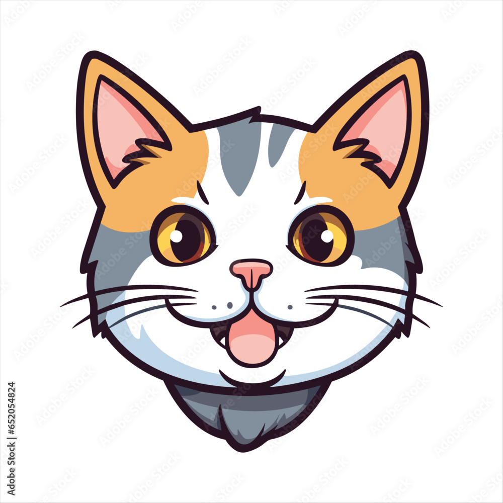 Obraz premium Cute American Wirehair Cat Breed Colorful Watercolor Funny Face Cartoon Kawaii Clipart Illustration