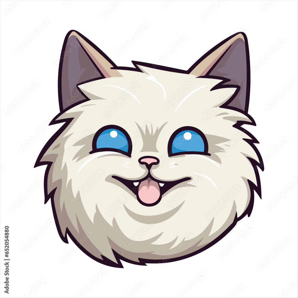 Obraz premium Cute Birman Cat Breed Colorful Watercolor Funny Face Cartoon Kawaii Clipart Illustration