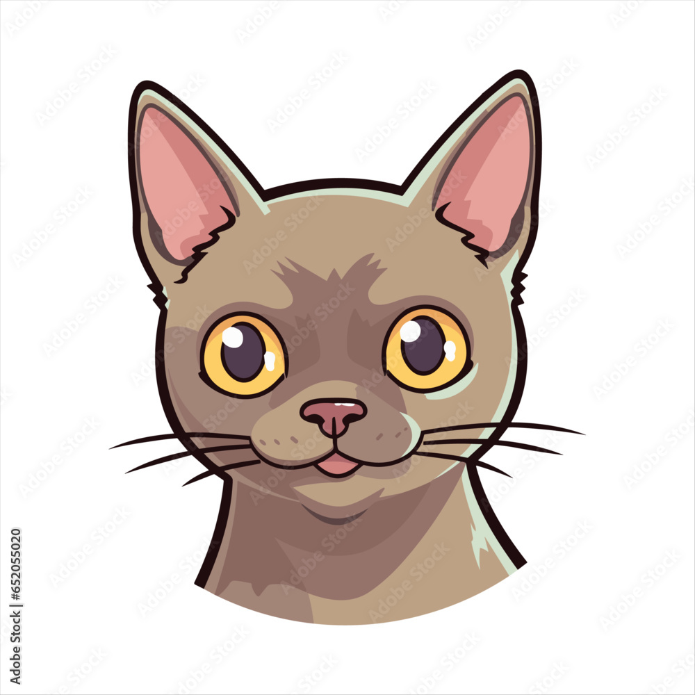 Obraz premium Cute European Burmese Cat Breed Colorful Watercolor Funny Face Cartoon Kawaii Clipart Illustration