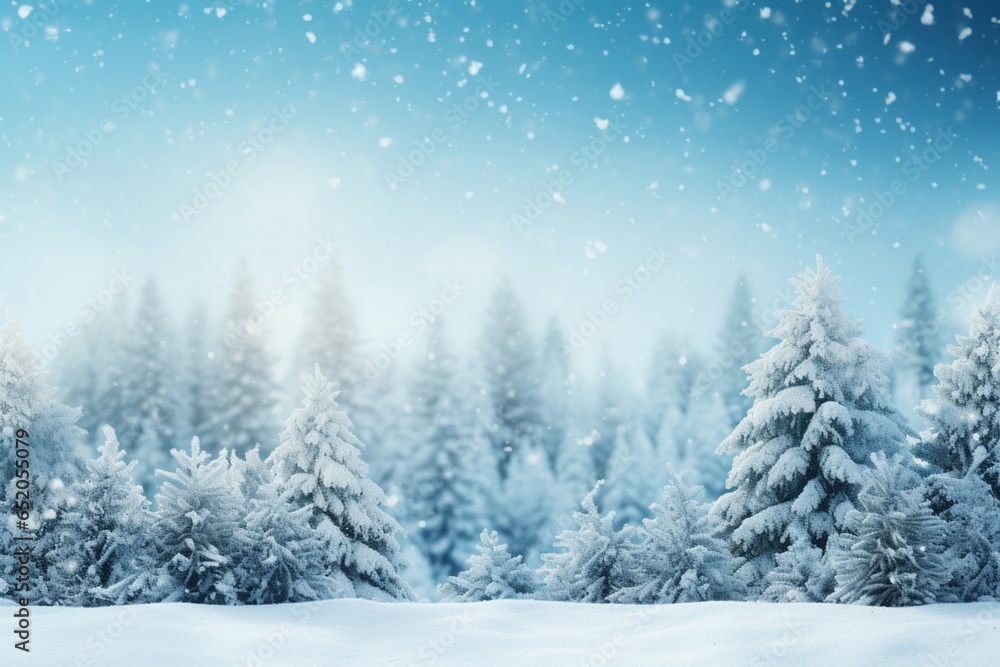 Romantic blurry winter landscape for season greetings concept. Generative AI