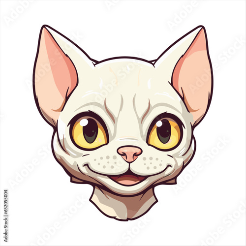 Cute Devon Rex Cat Breed Colorful Watercolor Funny Face Cartoon Kawaii Clipart Illustration