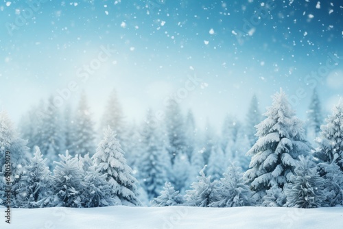 Romantic blurry winter landscape for season greetings concept. Generative AI © Miss V