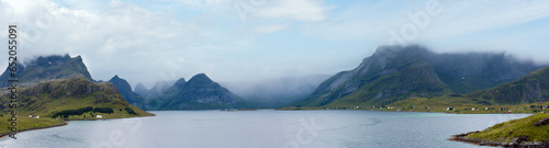 Summer cloudy sea panorama Norway, Lofoten.