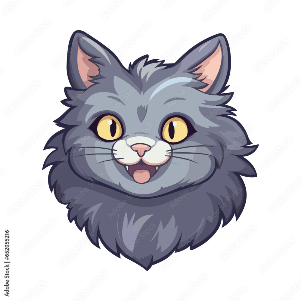 Φωτογραφία Cute Nebelung Cat Breed Colorful Watercolor Funny Face Cartoon Kawaii Clipart Il