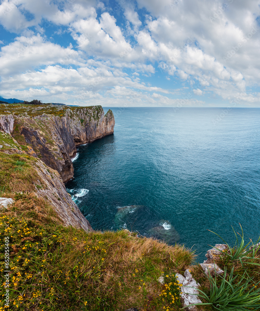 Bay of Biscay summer rocky coast top view, Spain, Asturias.