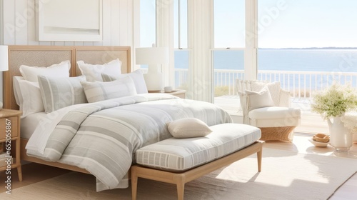 Cozy clean interior design with muted costal colors bedroom © Fred